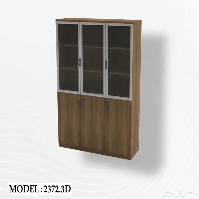 خزانة تخزين مكتبية خشبية مع أبواب زجاجية وقفل 30