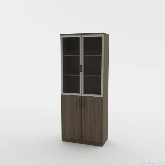 خزانة تخزين مكتبية خشبية مع أبواب زجاجية وقفل 25