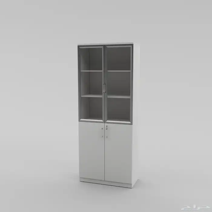 خزانة تخزين مكتبية خشبية مع أبواب زجاجية وقفل 26