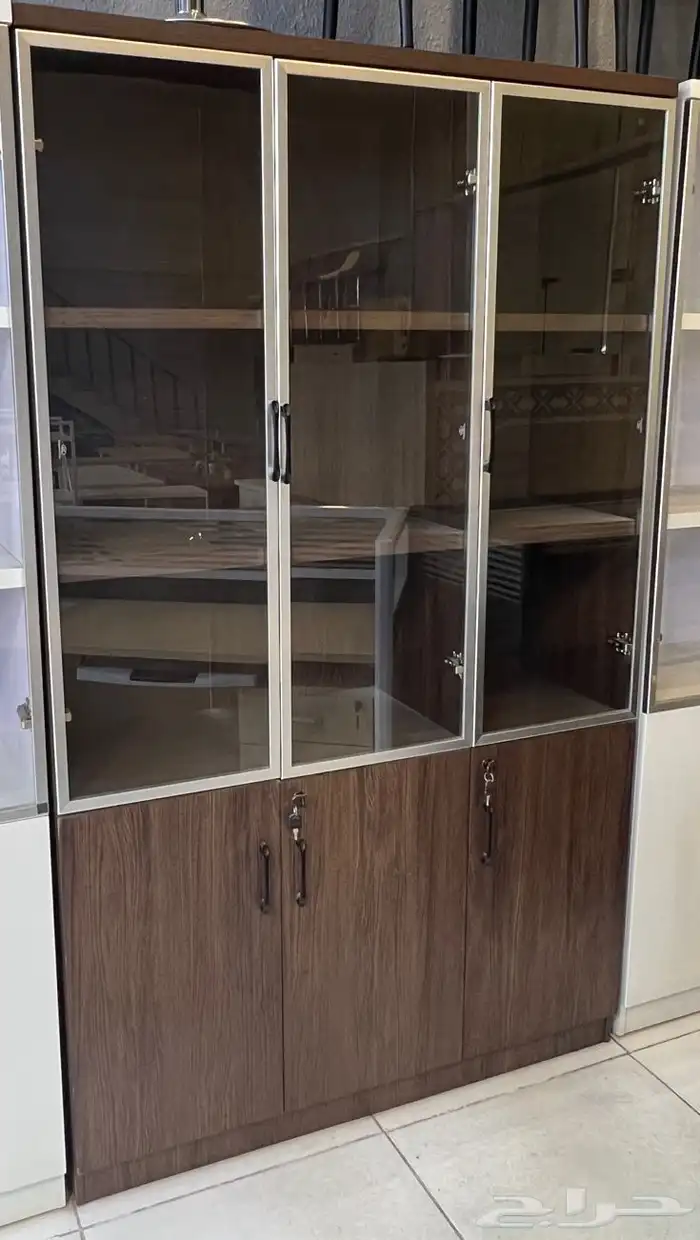 خزانة تخزين مكتبية خشبية مع أبواب زجاجية وقفل 20