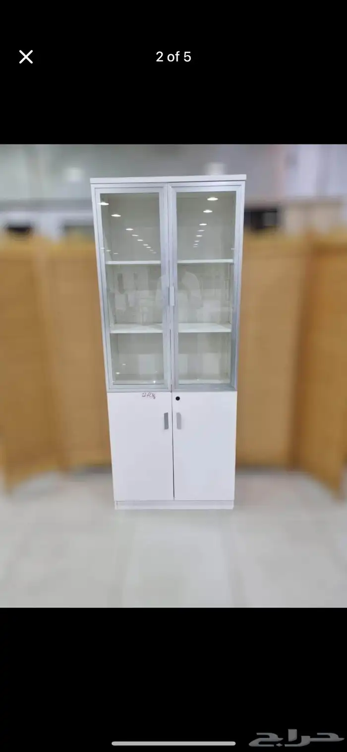 خزانة تخزين مكتبية خشبية مع أبواب زجاجية وقفل 15