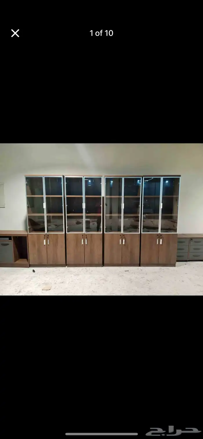 خزانة تخزين مكتبية خشبية مع أبواب زجاجية وقفل 34