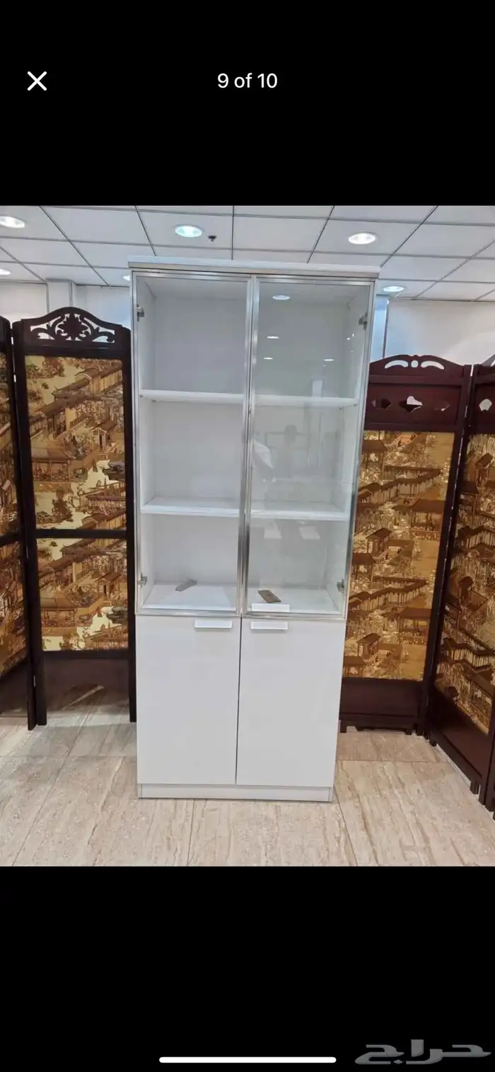 خزانة تخزين مكتبية خشبية مع أبواب زجاجية وقفل 10