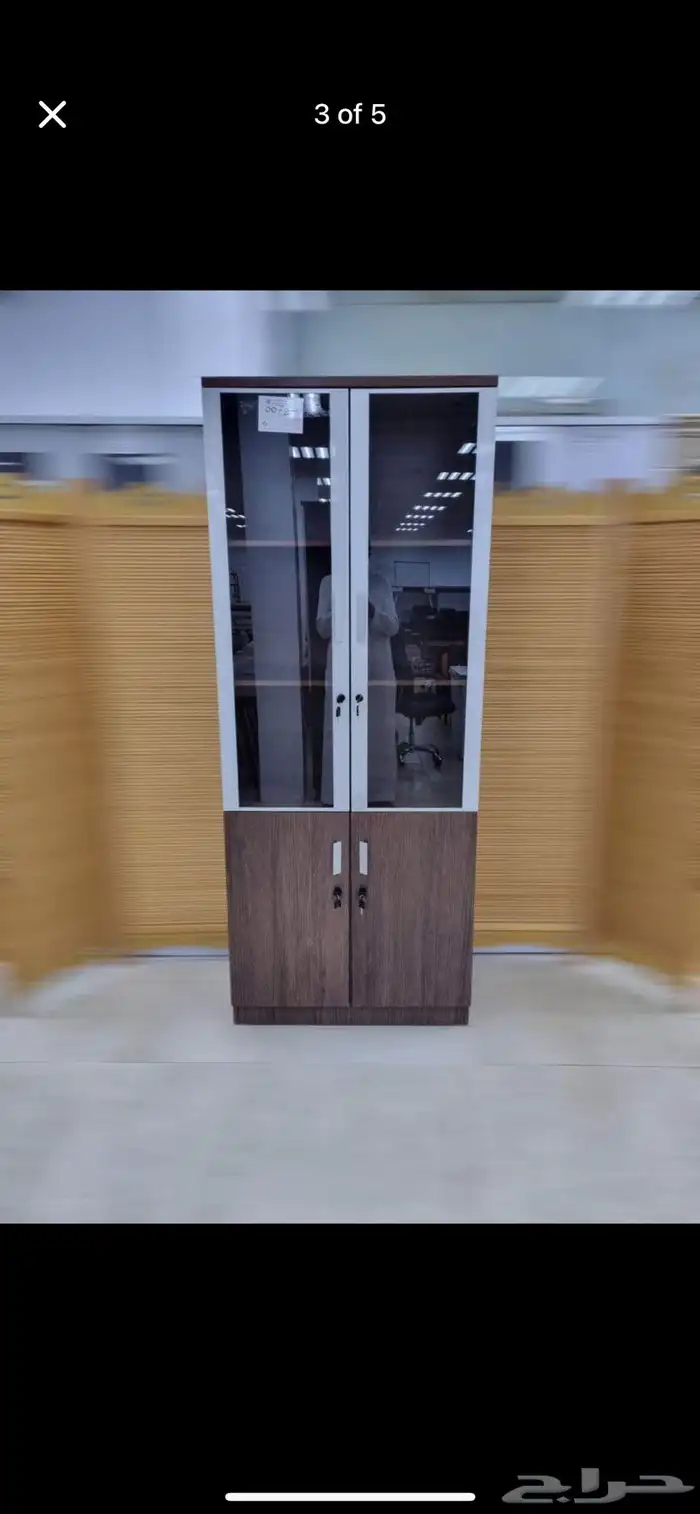 خزانة تخزين مكتبية خشبية مع أبواب زجاجية وقفل 32
