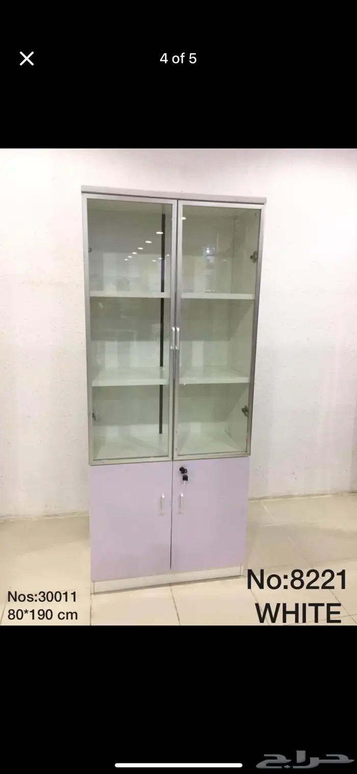 خزانة تخزين مكتبية خشبية مع أبواب زجاجية وقفل 17