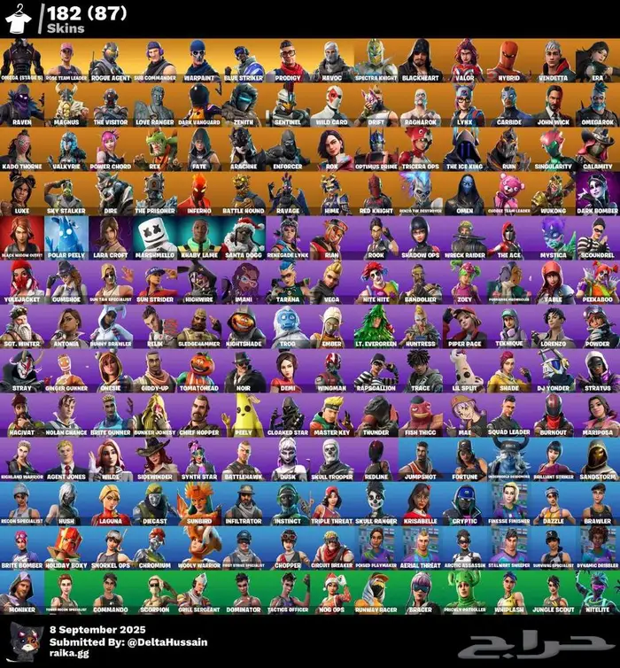 حساب فورت نايت نادر فيه 182 سكن 2