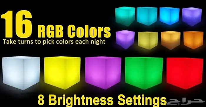 مقعد مكعب مضيء باضاءة LED ملونة للاماكن الداخلية مقاس كبير 2