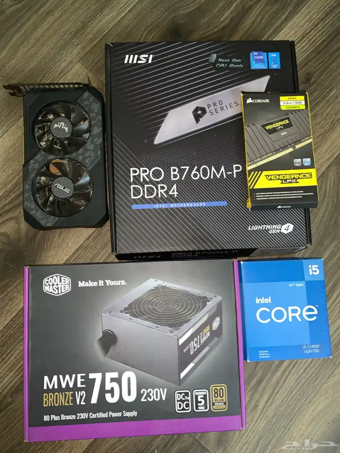 معالج i5 12400f و كرت و مذربورد رامات و بورسبلاي 0