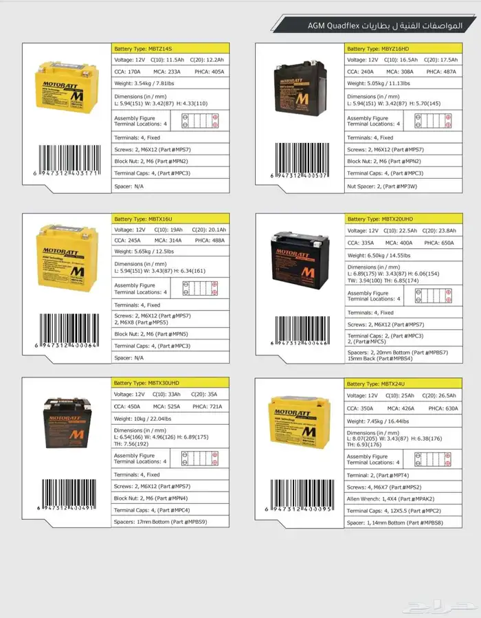 بطاريات لجميع أنواع الدراجات النارية جملة وقطاعي 6