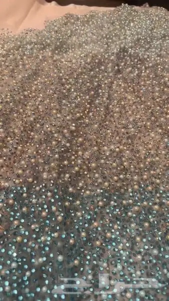 قماش تل فاخر مرصع بالكرستال سوارفسكي واللول. 0