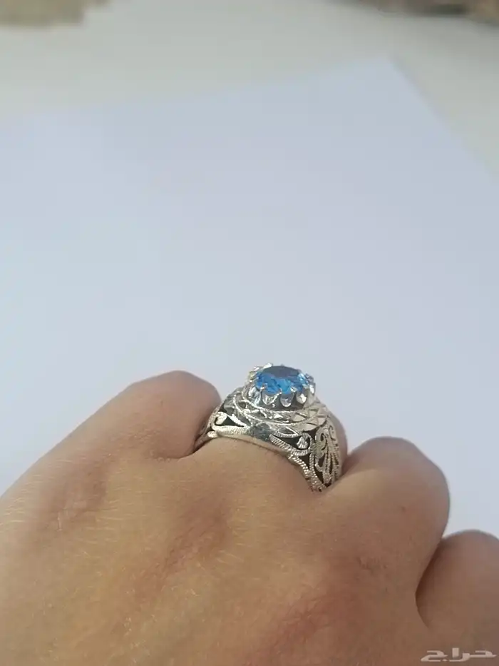 خاتم فضة حجم كبير . الحجر توباز سويسري فاخر 7