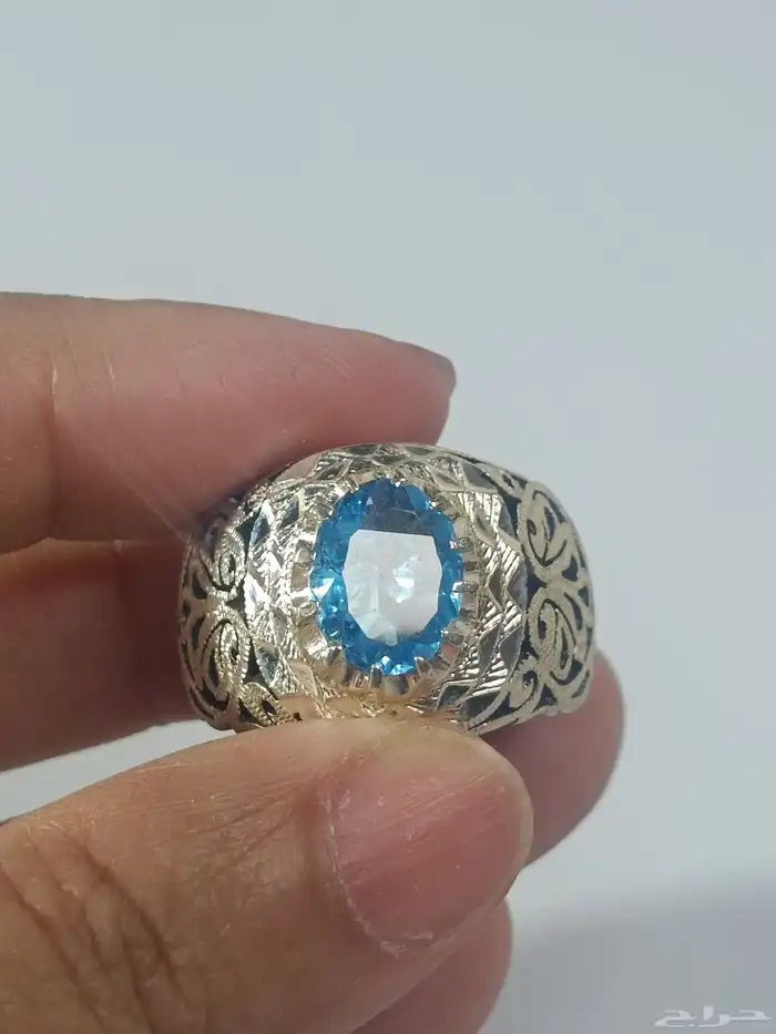 خاتم فضة حجم كبير . الحجر توباز سويسري فاخر 4