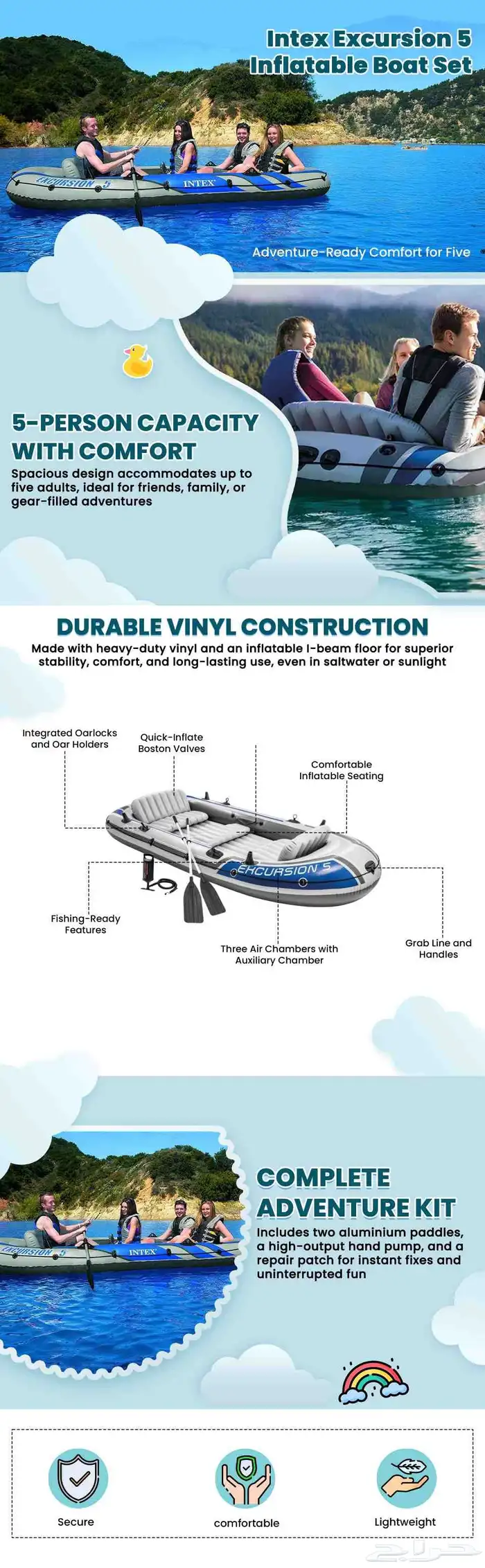 قارب قابل للنفخ من انتكس مع مجاديف من الالومنيوم ومضخة 1