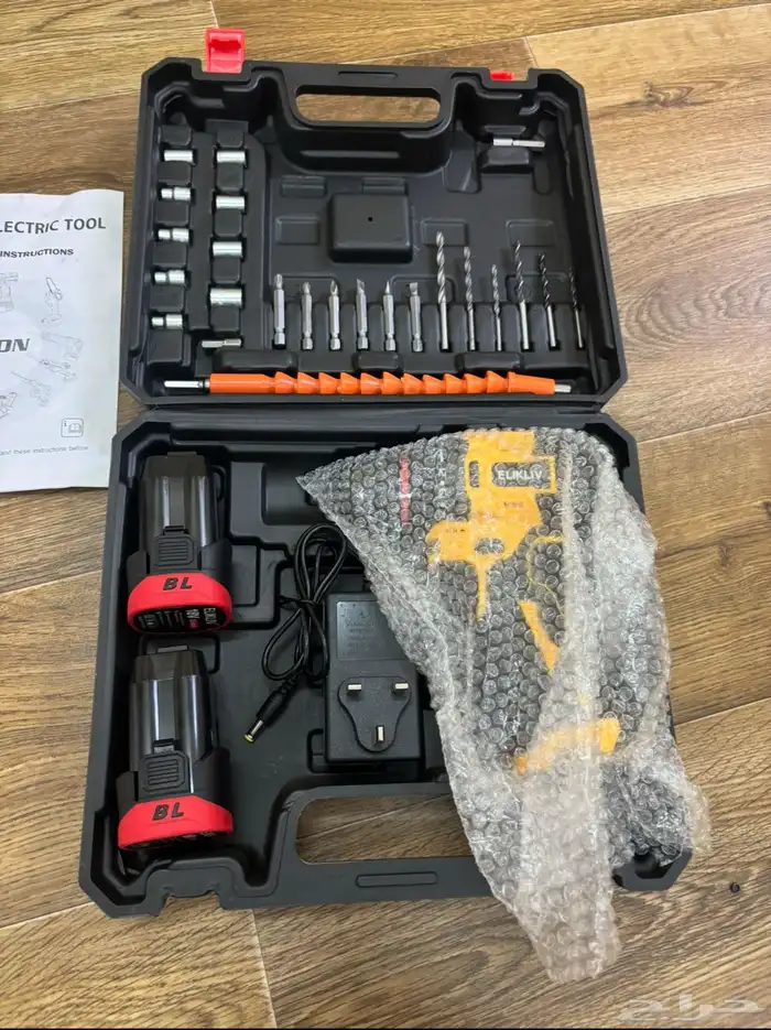 دريل بطاريتين مع عده متكامله وريش راس حديد 4