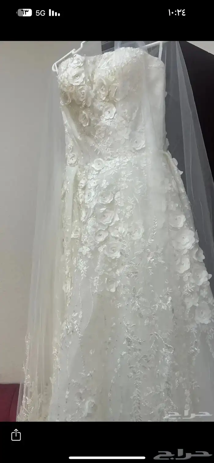 فستان عروسه جديد مع ملحقاته وكيسه لم يستخدم..مقاس m 0