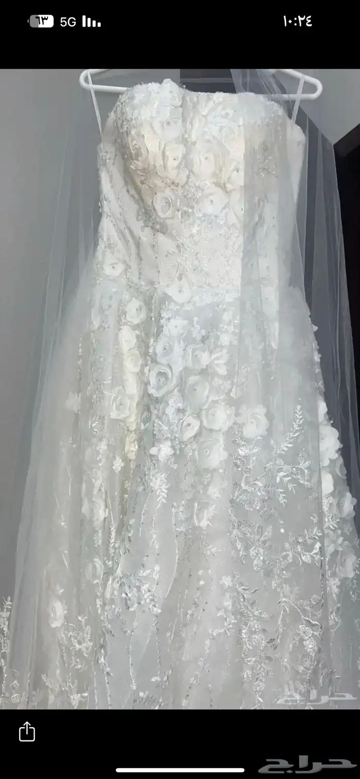 فستان عروسه جديد مع ملحقاته وكيسه لم يستخدم..مقاس m 1