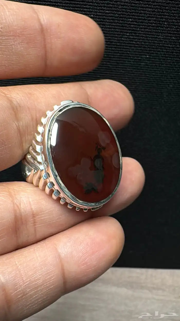 خاتم عقيق يماني كرزي شجري صياغة حمادة vip 12