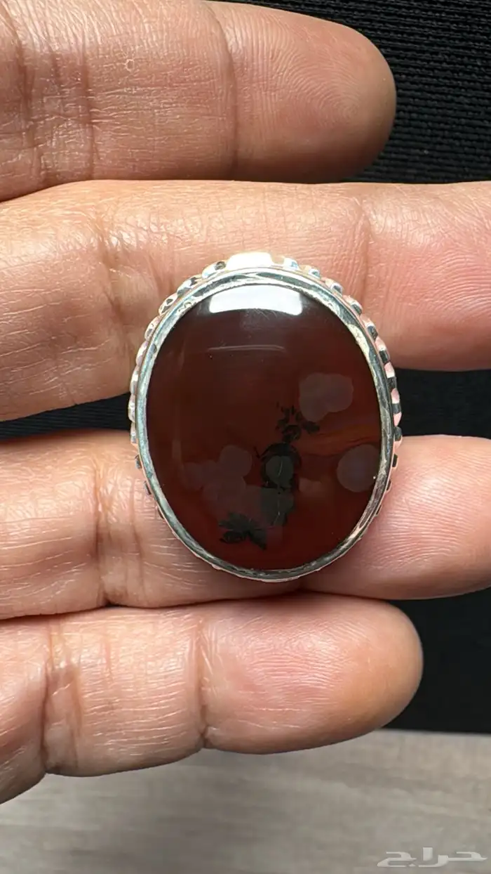 خاتم عقيق يماني كرزي شجري صياغة حمادة vip 13