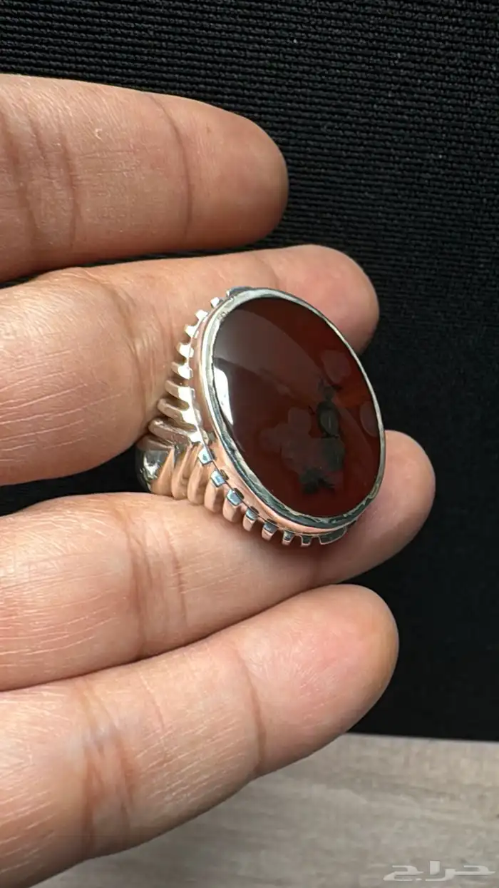 خاتم عقيق يماني كرزي شجري صياغة حمادة vip 25