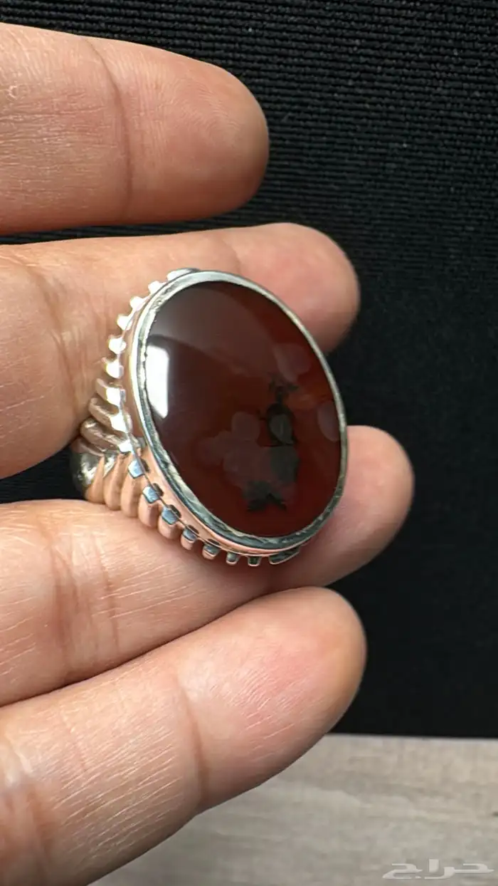 خاتم عقيق يماني كرزي شجري صياغة حمادة vip 22