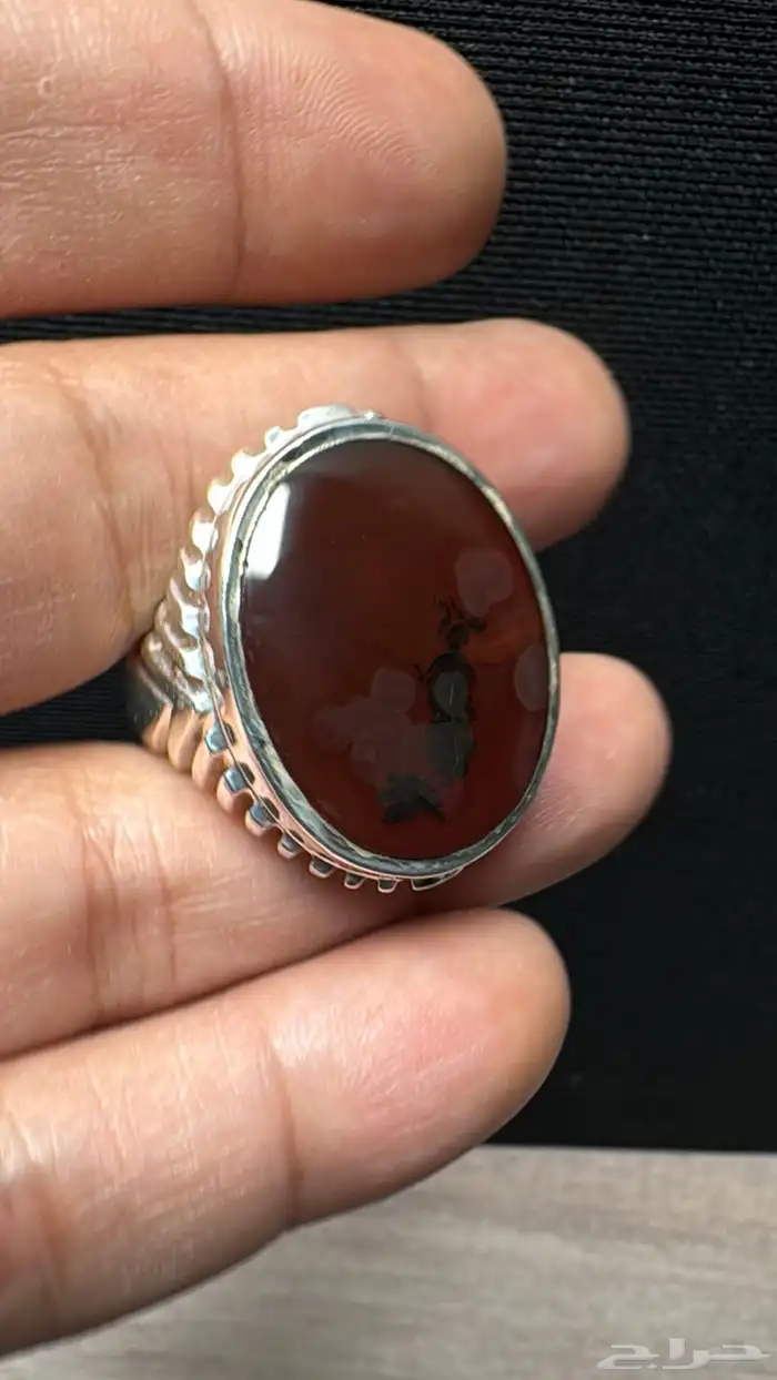 خاتم عقيق يماني كرزي شجري صياغة حمادة vip 29