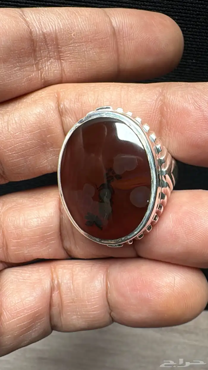 خاتم عقيق يماني كرزي شجري صياغة حمادة vip 26