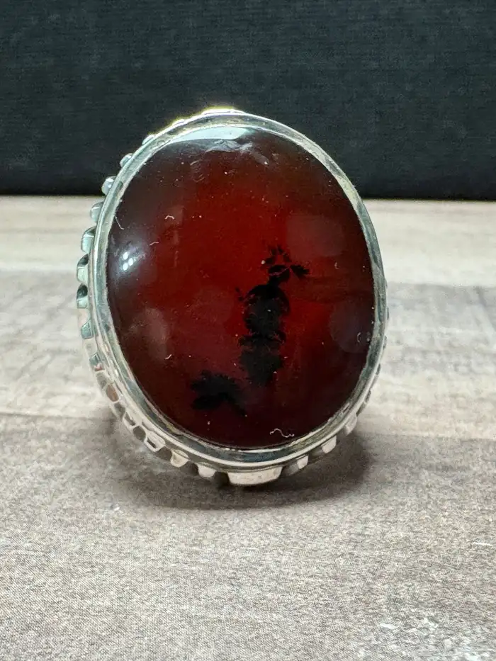 خاتم عقيق يماني كرزي شجري صياغة حمادة vip 18