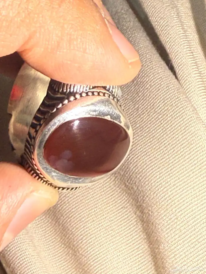 خاتم عقيق يمني .. شغل فضة نادر 8
