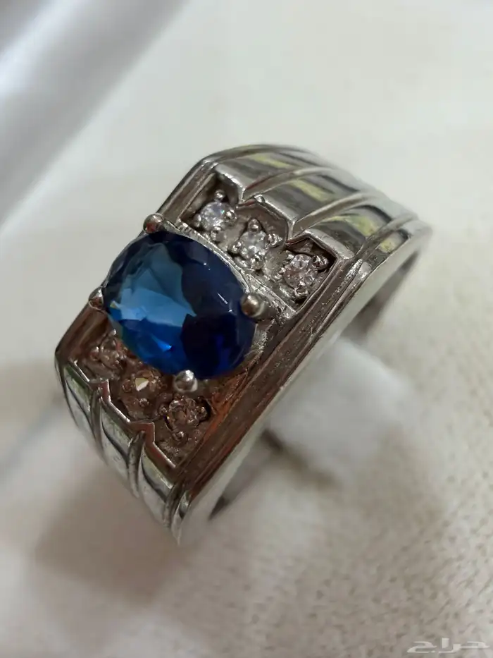 خاتم فضة عيار 925إيطالي راقي بفص ياقوت ازرق 2