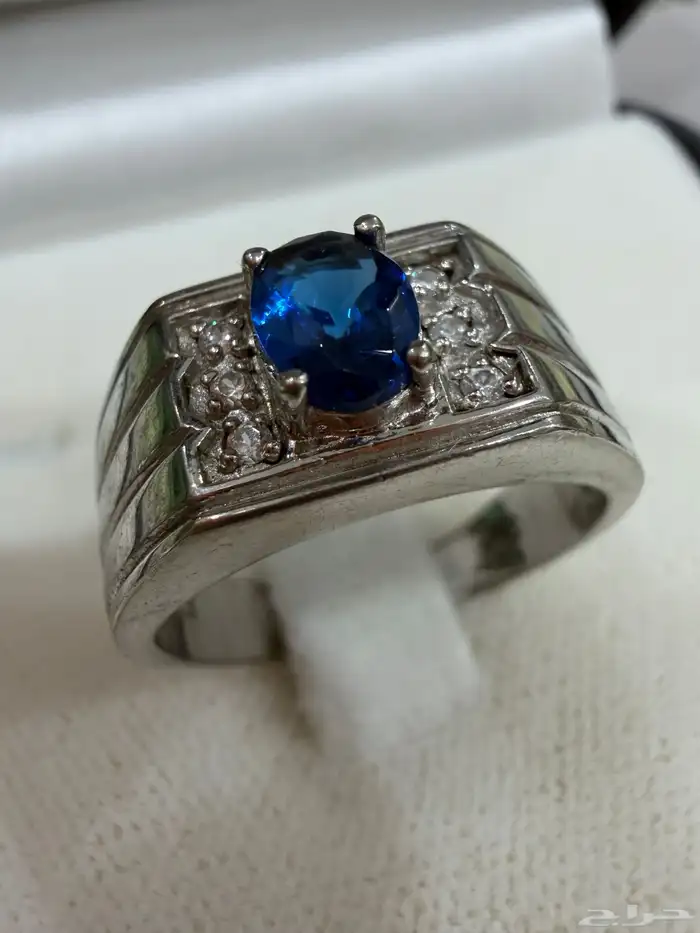 خاتم فضة عيار 925إيطالي راقي بفص ياقوت ازرق 1