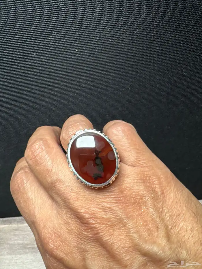 خاتم عقيق يماني كرزي شجري صياغة حمادة vip 30