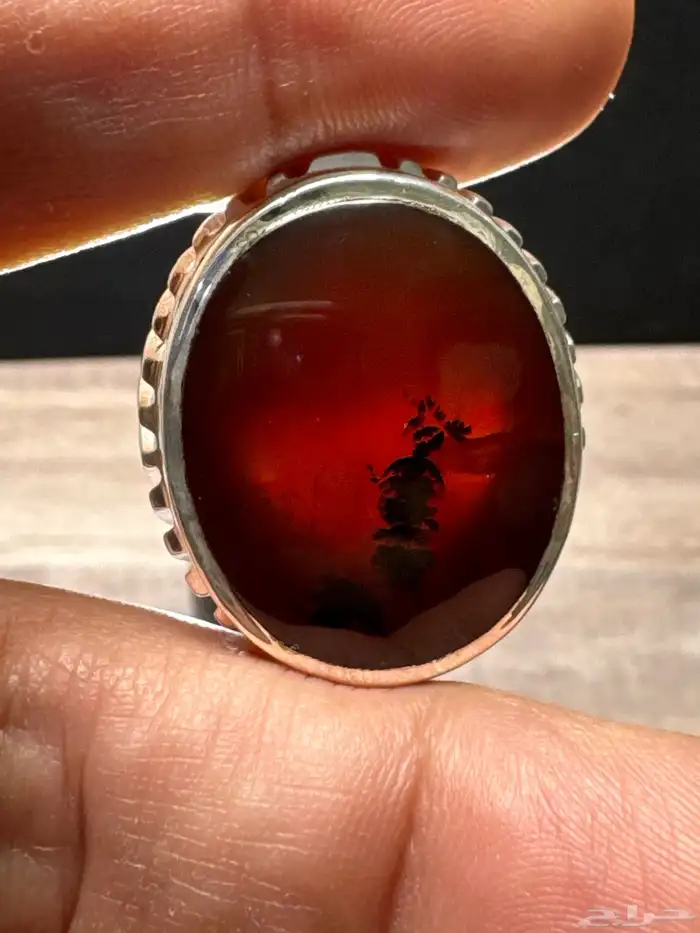 خاتم عقيق يماني كرزي شجري صياغة حمادة vip 8