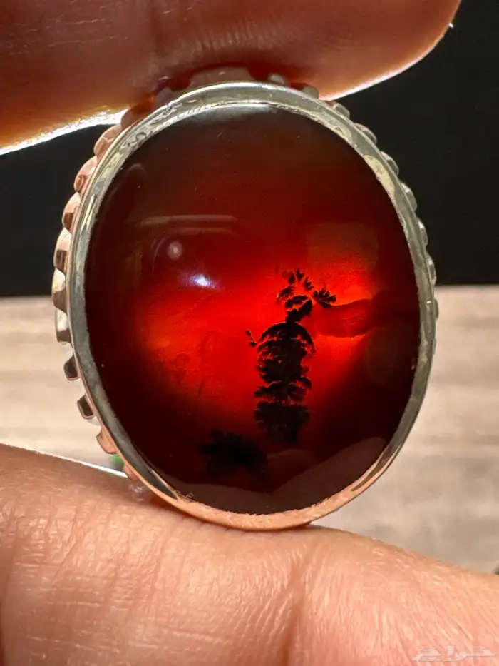 خاتم عقيق يماني كرزي شجري صياغة حمادة vip 32