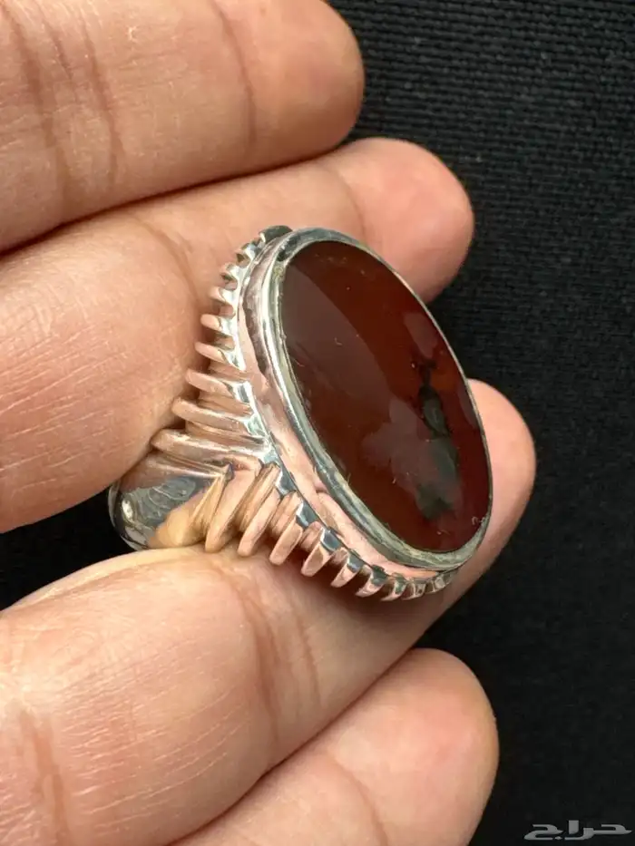 خاتم عقيق يماني كرزي شجري صياغة حمادة vip 3