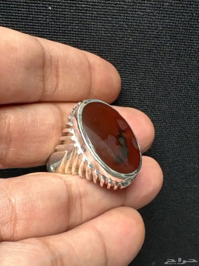 خاتم عقيق يماني كرزي شجري صياغة حمادة vip 15