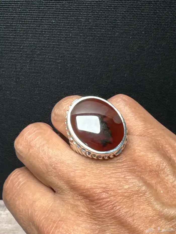 خاتم عقيق يماني كرزي شجري صياغة حمادة vip 11