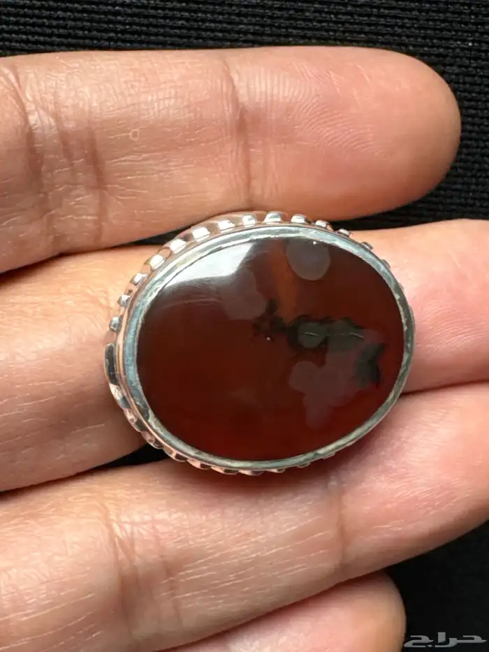 خاتم عقيق يماني كرزي شجري صياغة حمادة vip 33