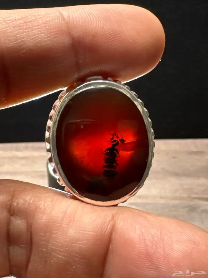 خاتم عقيق يماني كرزي شجري صياغة حمادة vip 9