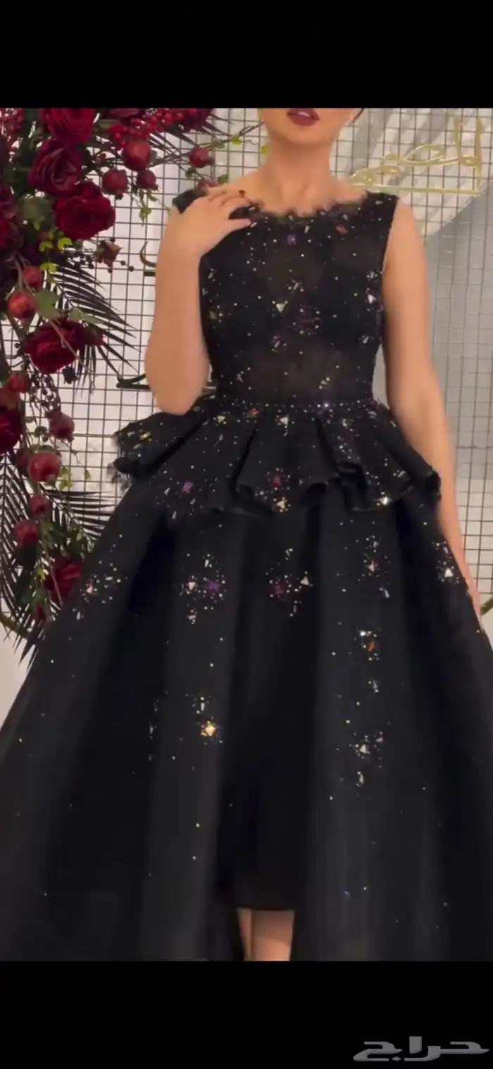 فستان سهره اسود مطرز مقاس m 1