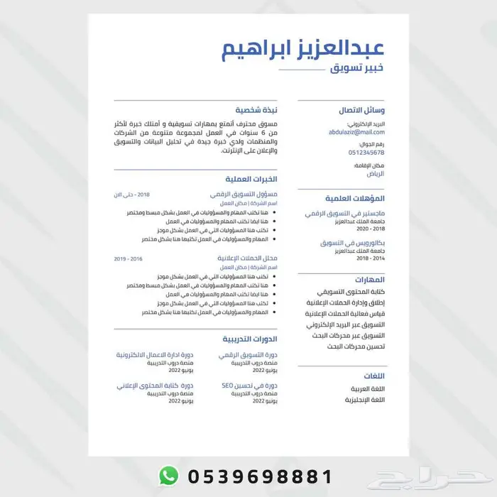 سيرة ذاتية احترافية CV - ATS 5