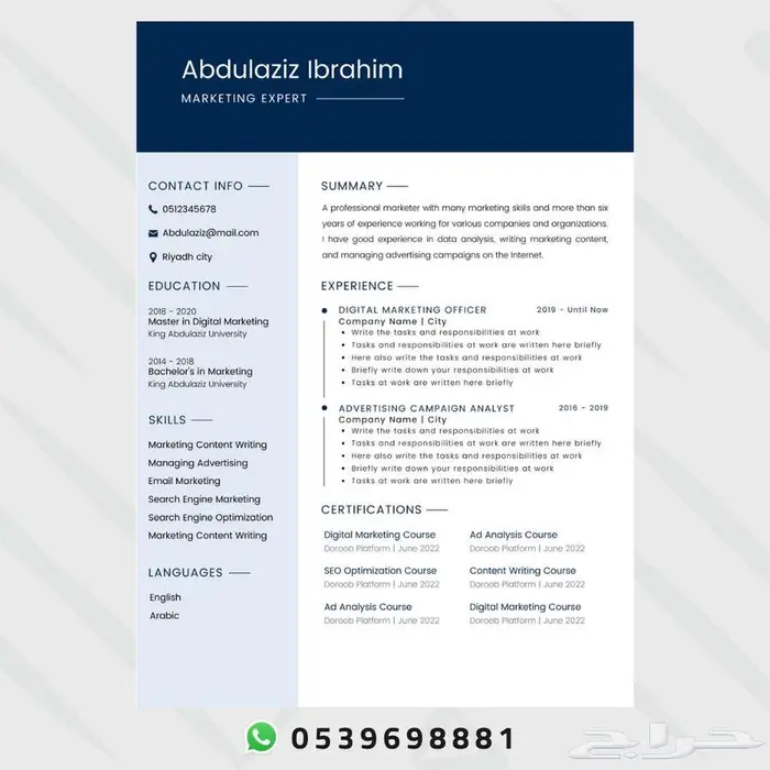 سيرة ذاتية احترافية CV - ATS 14