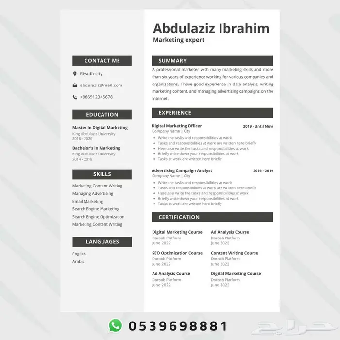 سيرة ذاتية احترافية CV - ATS 11