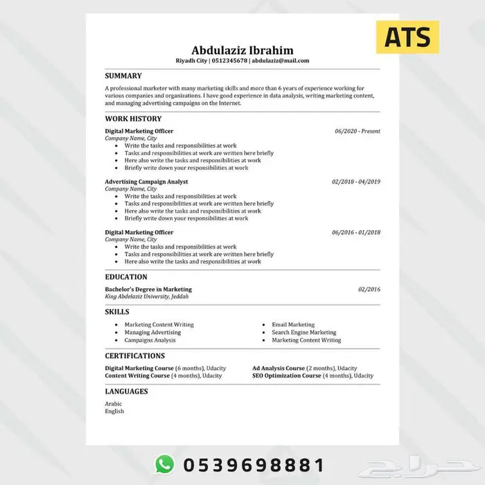 سيرة ذاتية احترافية CV - ATS 0