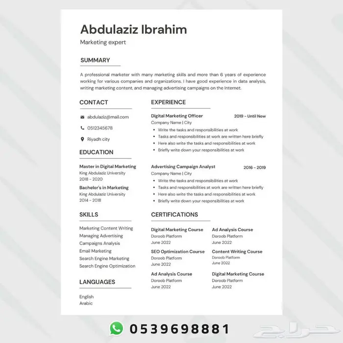 سيرة ذاتية احترافية CV - ATS 13