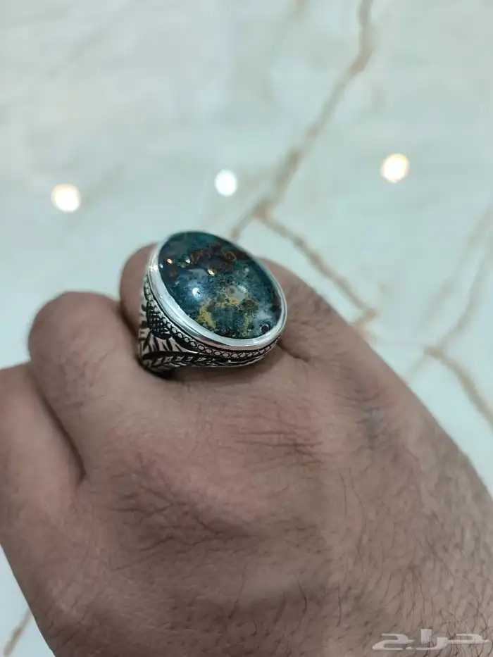 خاتم فضة عقيق يماني طحلبي صياغة عارف 10