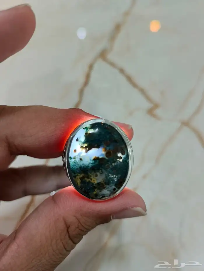 خاتم فضة عقيق يماني طحلبي صياغة عارف 8