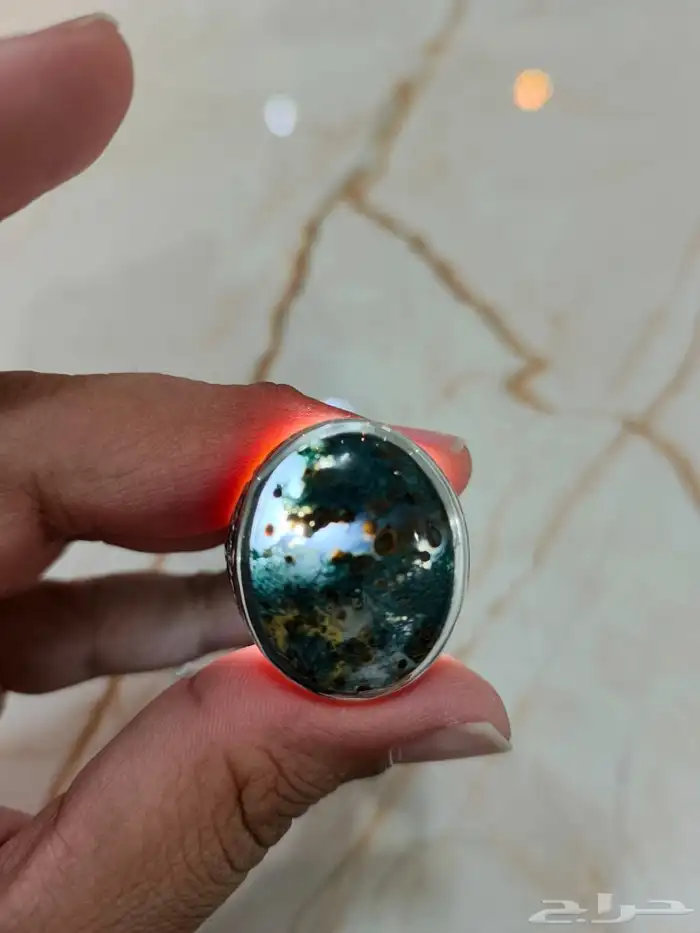 خاتم فضة عقيق يماني طحلبي صياغة عارف 6