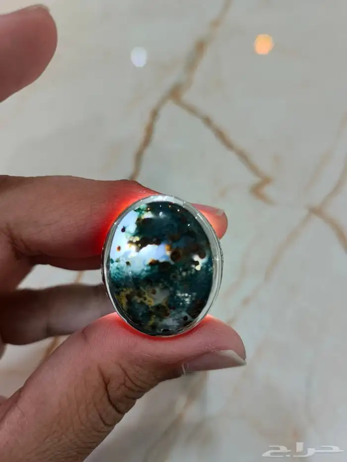 خاتم فضة عقيق يماني طحلبي صياغة عارف 5