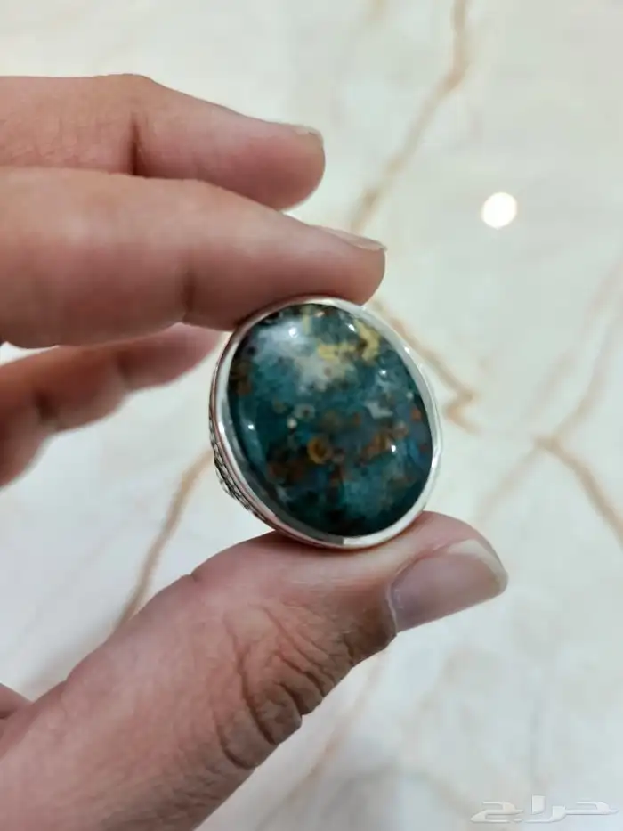 خاتم فضة عقيق يماني طحلبي صياغة عارف 1