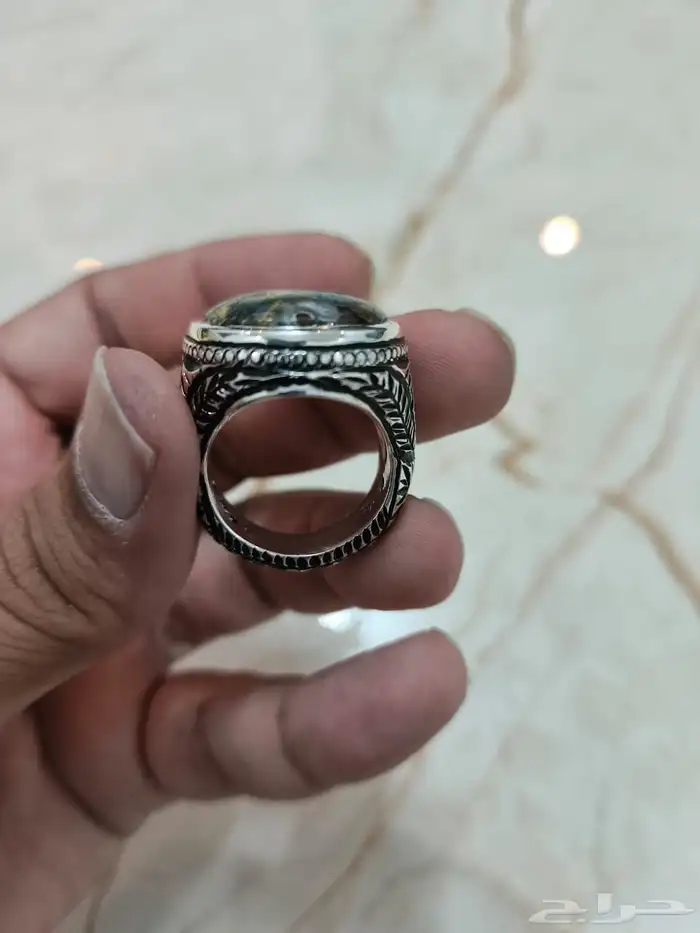 خاتم فضة عقيق يماني طحلبي صياغة عارف 3
